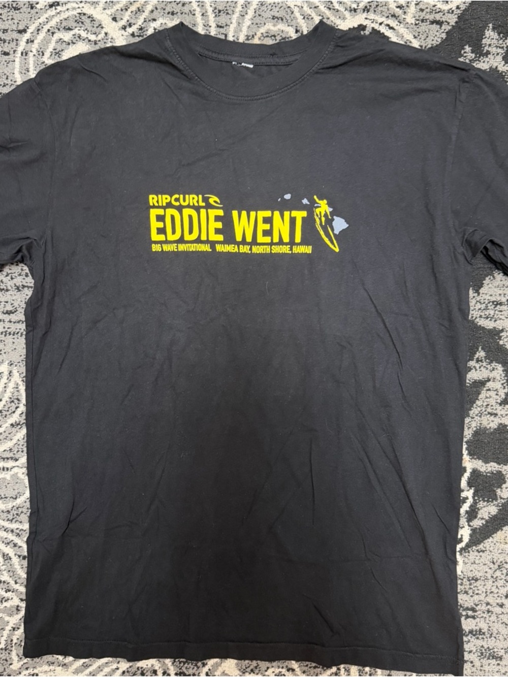 Rip Curl Black Tee with Yellow 'Eddie Went' Graphic
